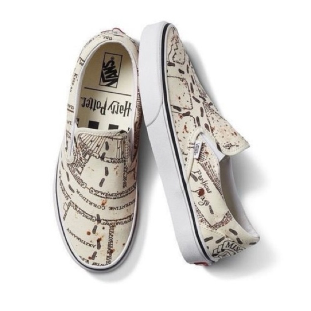 Vans x Harry Potter Maurader’s Map Printed Slip-On Shoes - Cream Size 6.5 Women